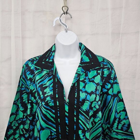 Dana Buchman Green Blue Abstract Peasant Blouse Tunic Retro L - Picture 2 of 14